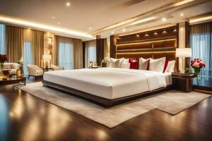 uma cama ou camas dentro uma quarto às a ritz Carlton, Bangkok. gerado por IA foto