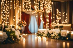 uma Casamento cerimônia com velas e flores gerado por IA foto