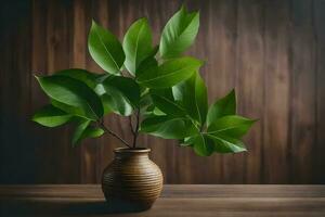 uma pequeno plantar dentro uma Castanho vaso em uma mesa. gerado por IA foto