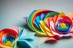 uma grupo do colorida papel flores gerado por IA foto