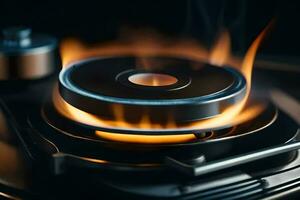 uma gás queimador em topo do uma forno. gerado por IA foto