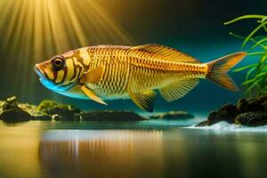 peixe dentro a água com Relva e plantas. gerado por IA foto