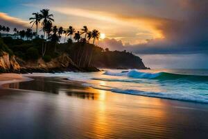 pôr do sol em a de praia dentro sri lanka. gerado por IA foto