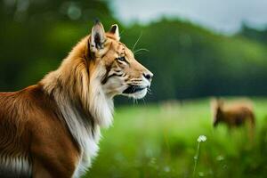 uma lince é em pé dentro a grama. gerado por IA foto