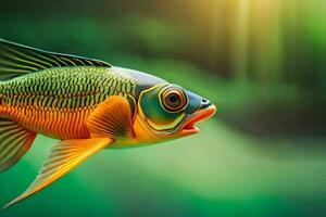 uma peixe com uma brilhante verde e amarelo corpo. gerado por IA foto