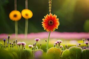 uma flor é dentro a meio do uma campo. gerado por IA foto