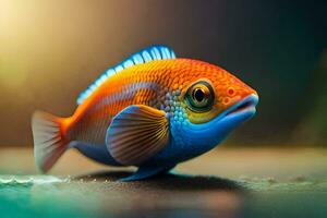 uma colorida peixe com azul e laranja barbatanas. gerado por IA foto