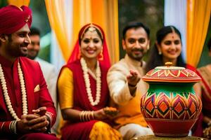 indiano Casamento cerimônia dentro Délhi. gerado por IA foto