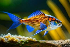 uma peixe com azul e laranja listras. gerado por IA foto