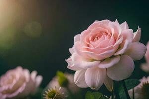 Rosa rosas estão florescendo dentro a luz solar. gerado por IA foto