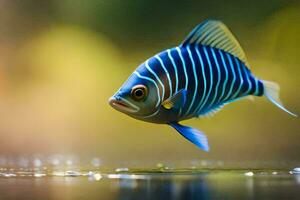 uma azul e branco peixe com Preto listras. gerado por IA foto