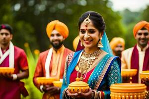 indiano Casamento cerimônia dentro a cidade. gerado por IA foto