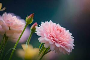 Rosa flores estão dentro flor dentro uma campo. gerado por IA foto