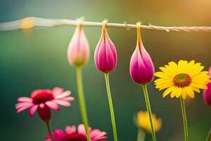 flores em uma arame. gerado por IA foto