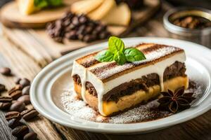 Tiramisu sobremesa com café e chocolate. gerado por IA foto