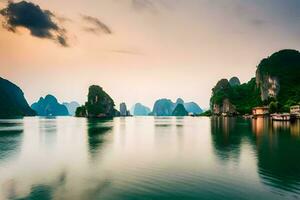 a ha grandes baía dentro Vietnã. gerado por IA foto