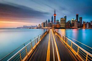 a cidade Horizonte dentro Xangai, China. gerado por IA foto