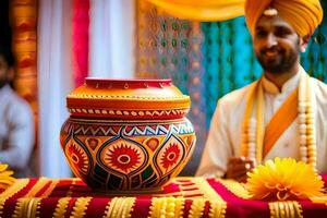 indiano Casamento cerimônia dentro Délhi. gerado por IA foto