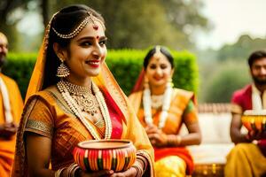 indiano Casamento cerimônia dentro Índia. gerado por IA foto