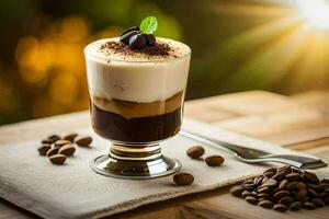 café e chocolate sobremesa dentro uma vidro. gerado por IA foto