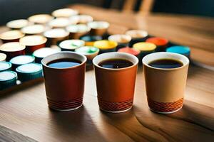café copos em uma mesa com colorida copos. gerado por IA foto