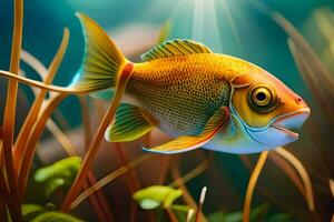 peixe dentro a água com Relva e plantas. gerado por IA foto
