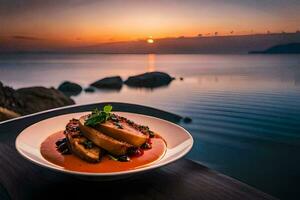 a Comida às a de praia. gerado por IA foto