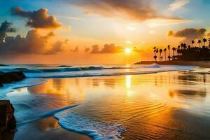 a Sol conjuntos em a de praia dentro sri lanka. gerado por IA foto