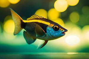 uma peixe com amarelo e Preto listras é natação. gerado por IA foto