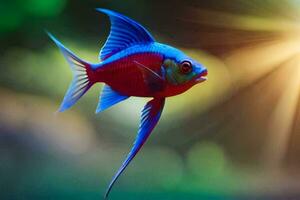 uma peixe com brilhante azul e vermelho cores. gerado por IA foto