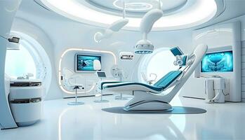 futurista dental clínica quarto às moderno hospital. foto