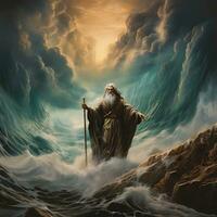 Moisés dividindo a vermelho mar dentro êxodo foto
