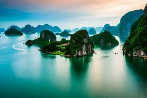 a lindo panorama do Halong baía. gerado por IA foto