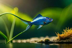 foto papel de parede a céu, água, grama, peixe, plantar, grama, água, peixe,. gerado por IA