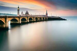 uma grandes exposição foto do uma ponte sobre água. gerado por IA