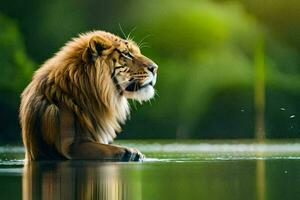 uma tigre sentado dentro a água olhando às a Câmera. gerado por IA foto