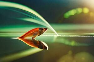 uma peixe é flutuando dentro a água com uma verde fluxo. gerado por IA foto