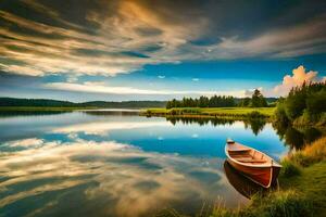 a barco em a lago. gerado por IA foto