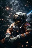 astronauta astronauta dentro exterior espaço. fechar acima. Ciência ficção tema. ai generativo foto