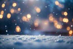 inverno fundo com flocos de neve e borrado bokeh luzes. ai generativo foto