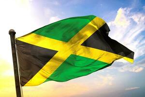 Jamaica 3d Renderização bandeira acenando isolado céu e nuvem fundo foto