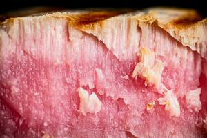 bife atum grelhado. macro fundo. foto