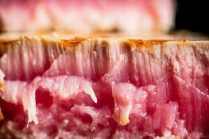 bife atum grelhado. macro fundo. foto