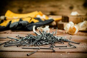 construção unhas em a mesa. foto