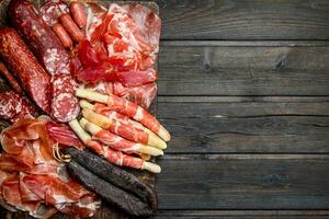 antipasto background.a variedade do carne lanches. foto