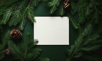 Natal cumprimento cartão com árvore e cones foto