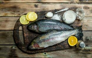 cru mar peixe com limão e especiarias. foto