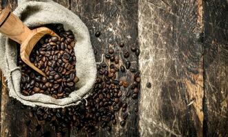 grão café dentro uma bolsa. foto