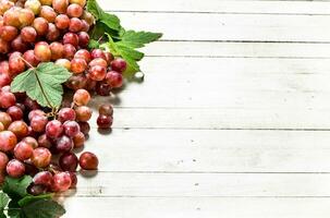 cachos do vermelho uvas com folhas. foto