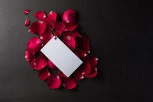 rosa vermelha com cartão branco em branco. foto